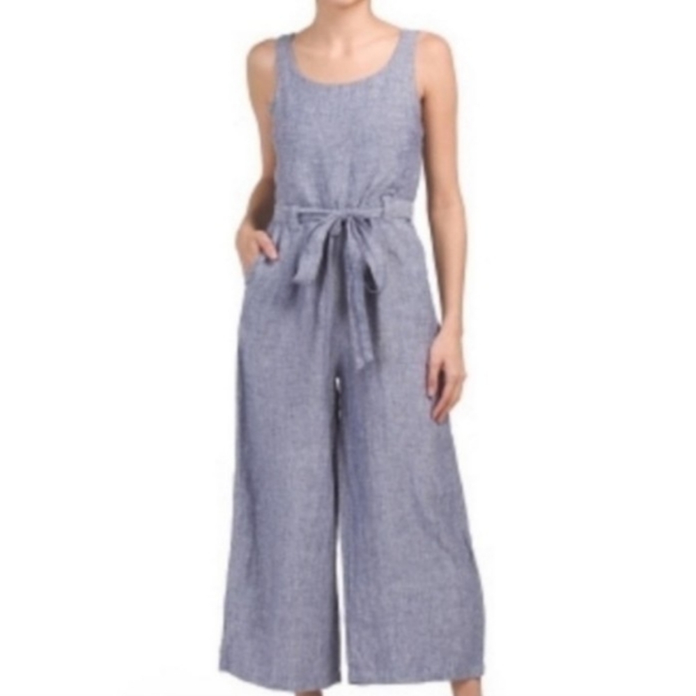 St. Tropez 100% Linen Jumpsuit Blue Womens Size 6